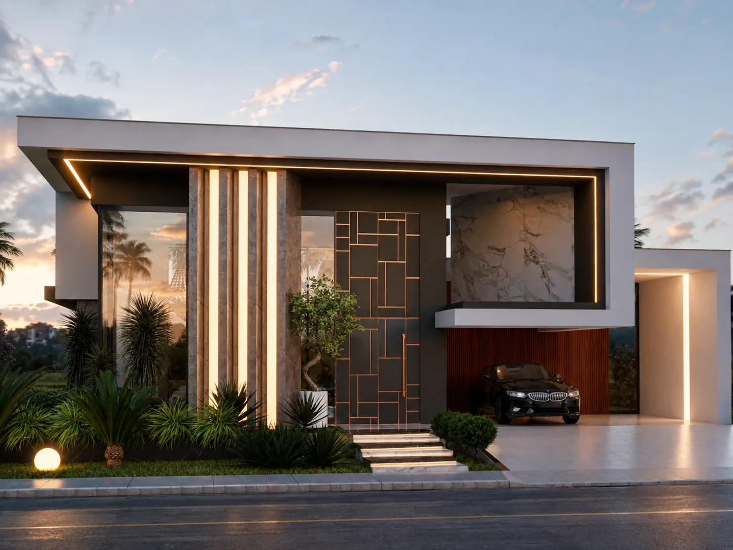 Residência contemporânea de alto padrão com piscina e iluminação arquitetônica